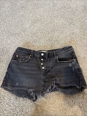 We The Free Black Distressed High-Rise Denim Shorts
